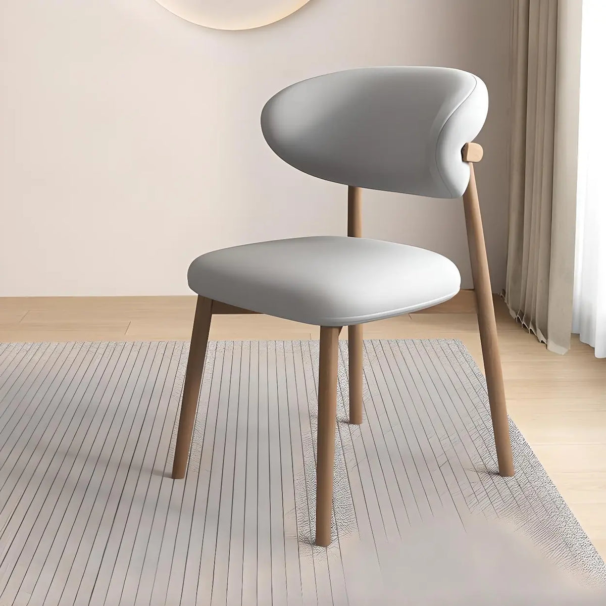 Light Gray Light Walnut Restaurant Stable Curved Back Faux Leather Dining Chair Image - 22