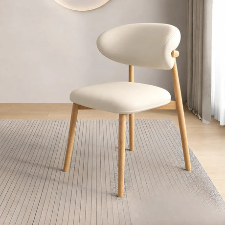 Beige Natural Wood Restaurant Stable Curved Back Faux Leather Dining Chair Image - 2