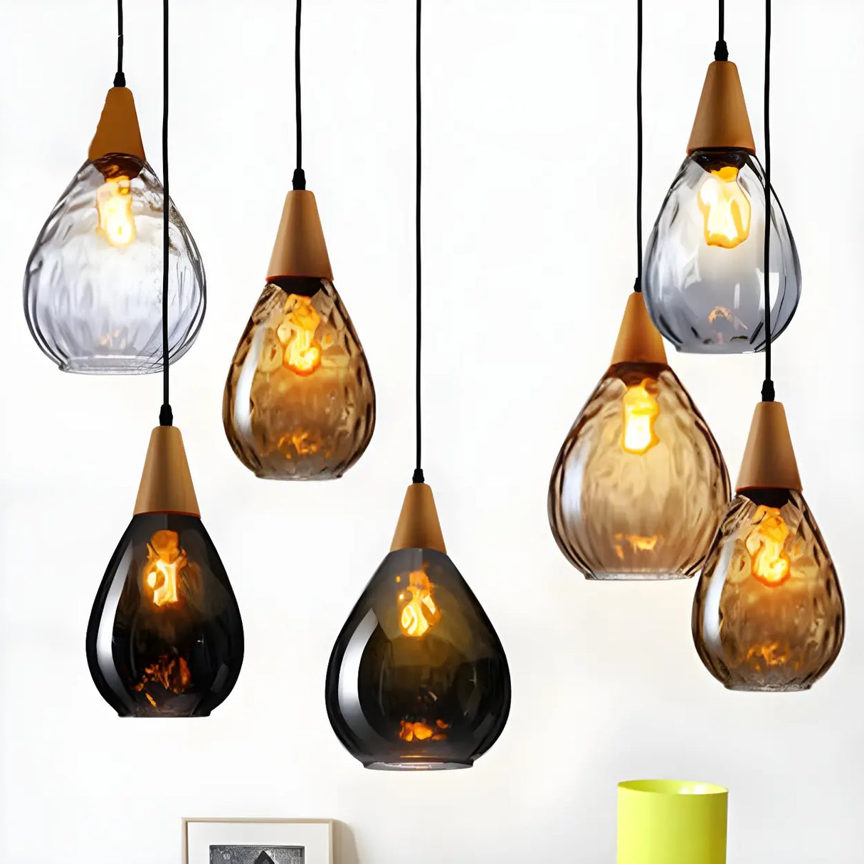 Restaurant Unique Teardrop-Shaped Glass Pendant Light Image - 4