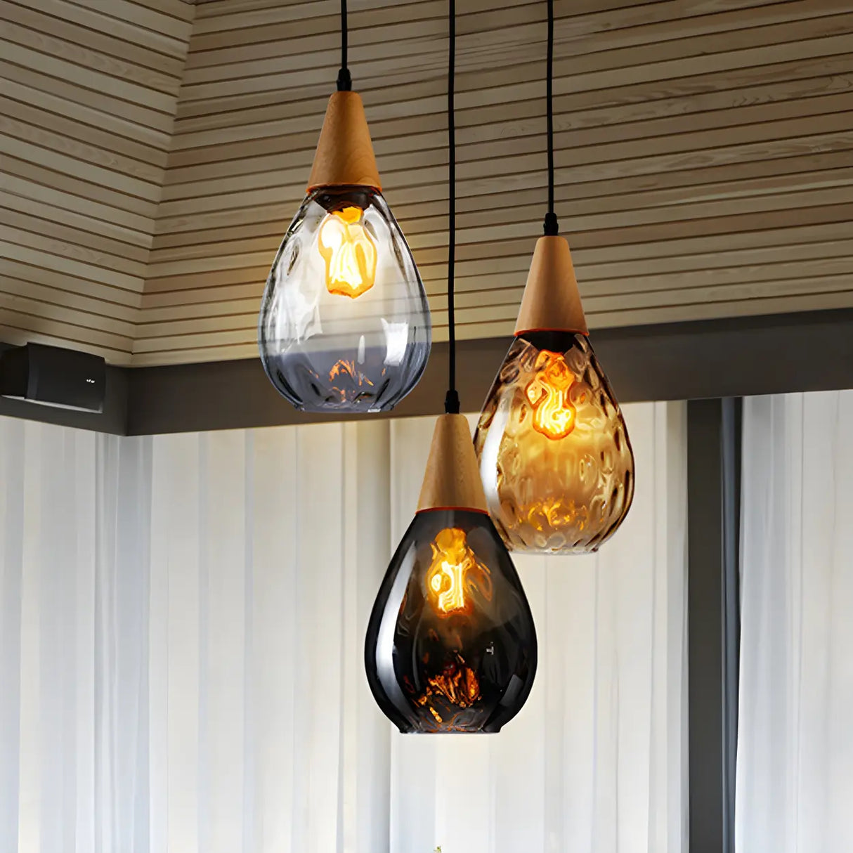 Restaurant Unique Teardrop-Shaped Glass Pendant Light Image - 8