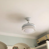 Retractable Blade White Round Ceiling Fan with Light Image - 10