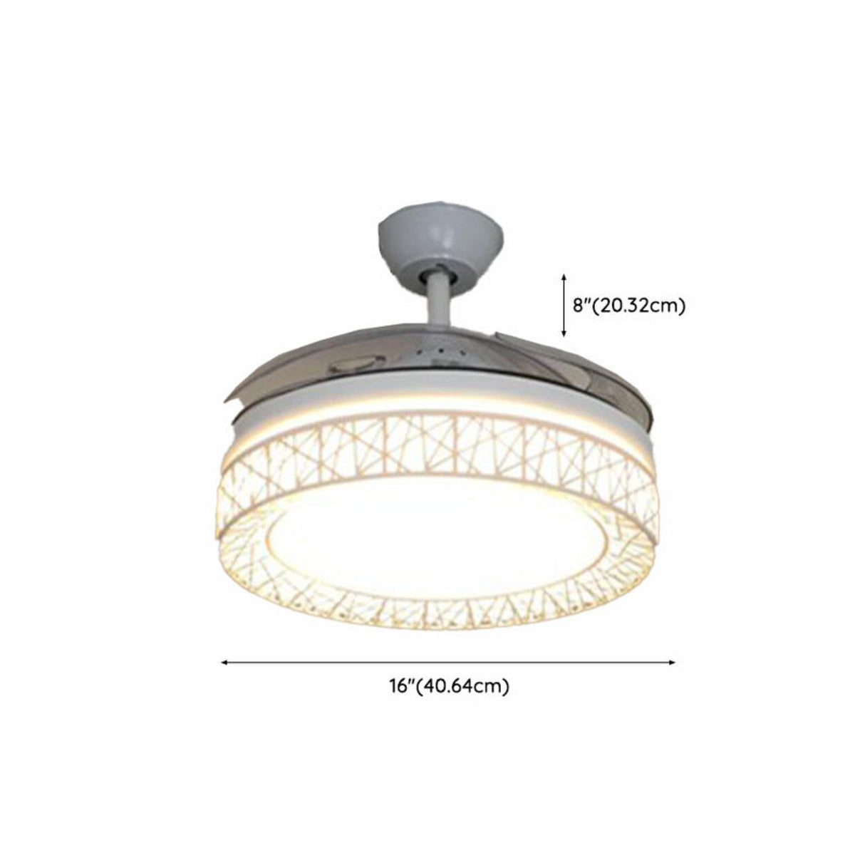 Retractable Blade White Round Ceiling Fan with Light 