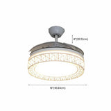 Retractable Blade White Round Ceiling Fan with Light #size