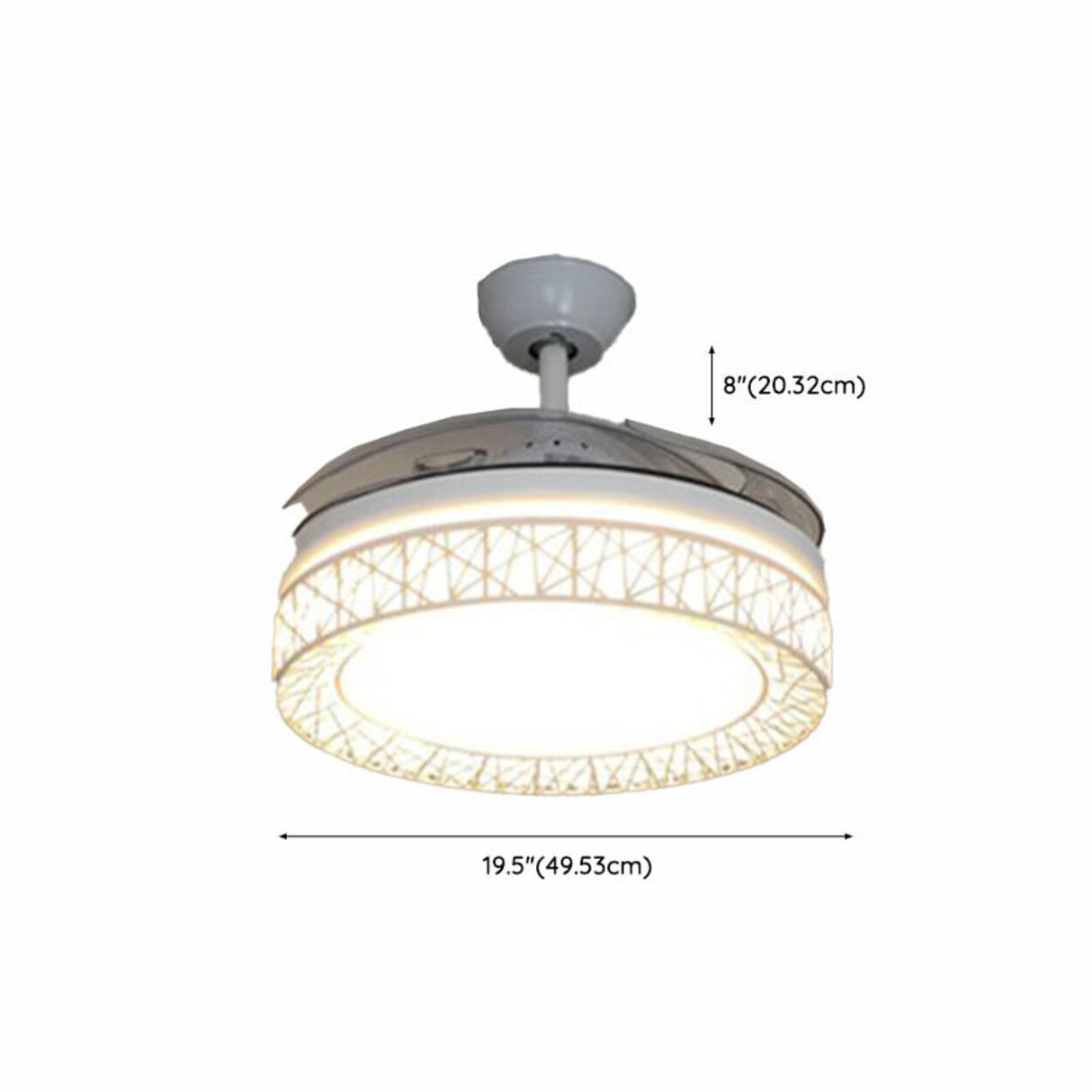 Retractable Blade White Round Ceiling Fan with Light Image - 12