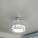 Retractable Blade White Round Ceiling Fan with Light Image - 3