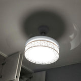 Retractable Blade White Round Ceiling Fan with Light Image - 4
