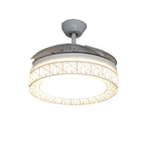 Retractable Blade White Round Ceiling Fan with Light Image - 5