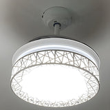 Retractable Blade White Round Ceiling Fan with Light Image - 8