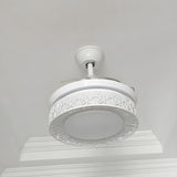 Retractable Blade White Round Ceiling Fan with Light Image - 9