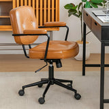 Retro Brown Tilt Mid-Back Leather Office Chair with Wheels Image - 1