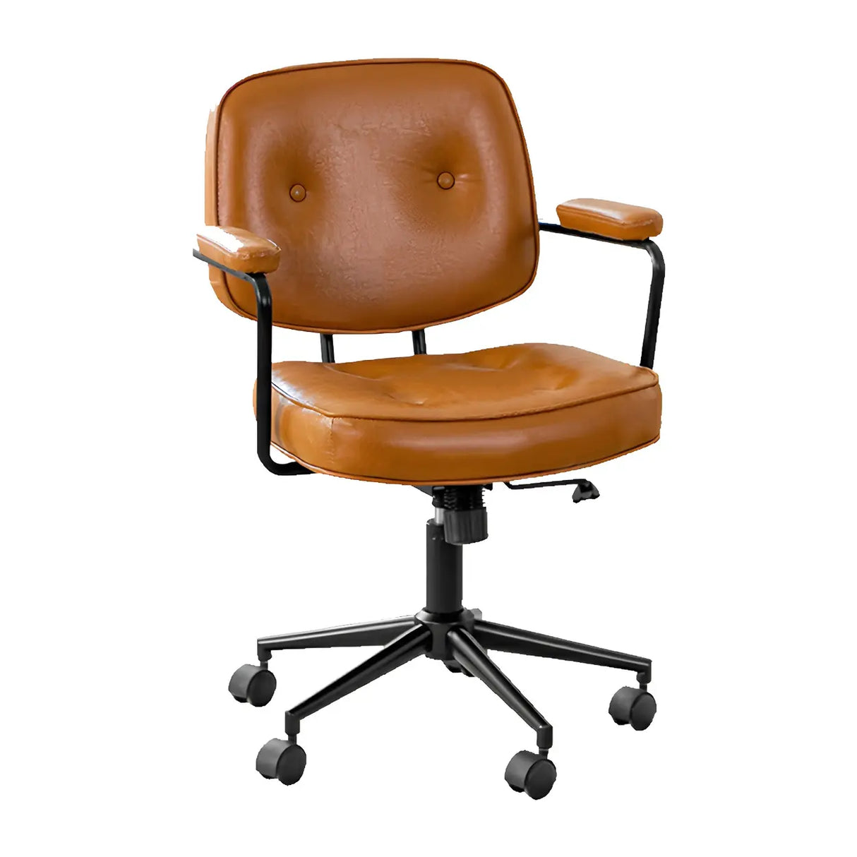 Retro Brown Tilt Mid-Back Leather Office Chair with Wheels Image - 10