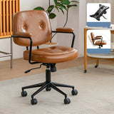 Retro Brown Tilt Mid-Back Leather Office Chair with Wheels Image - 11