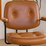 Retro Brown Tilt Mid-Back Leather Office Chair with Wheels Image - 14