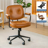 Retro Brown Tilt Mid-Back Leather Office Chair with Wheels Image - 15