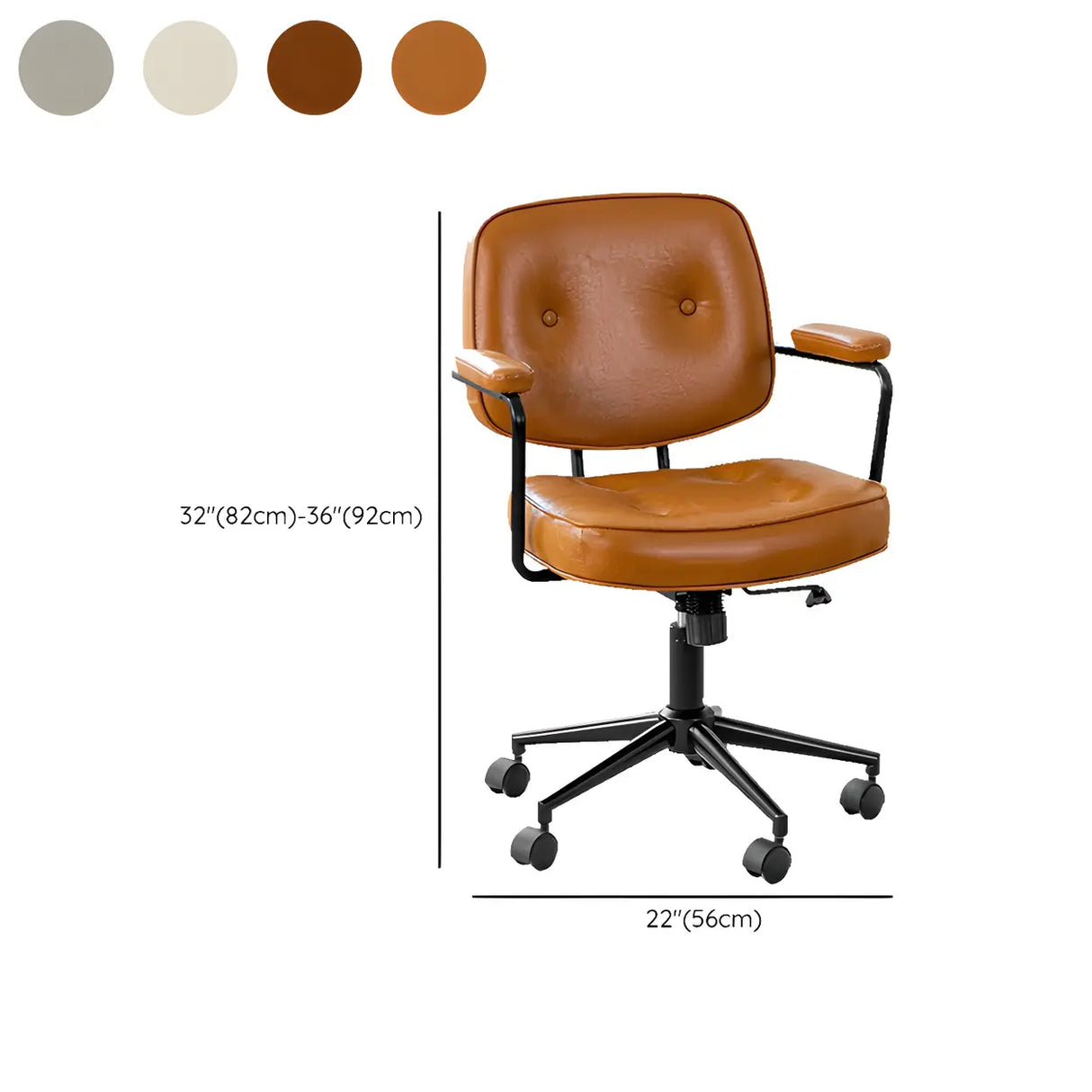 Retro Brown Tilt Mid-Back Leather Office Chair with Wheels 