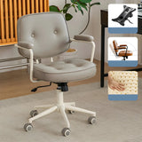 Retro Brown Tilt Mid-Back Leather Office Chair with Wheels Image - 2