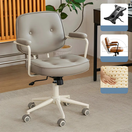 Retro Brown Tilt Mid-Back Leather Office Chair with Wheels Image - 2