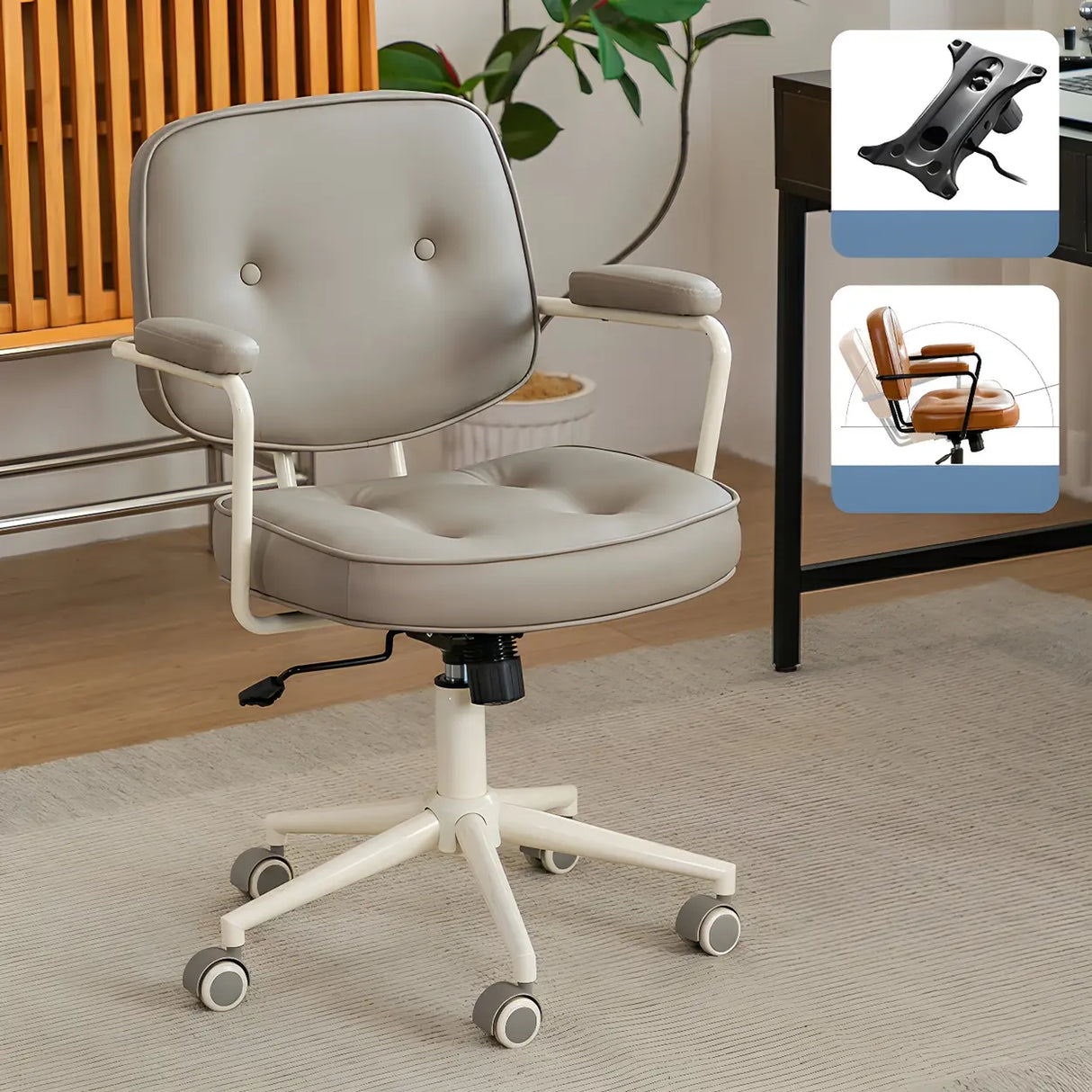 Retro Brown Tilt Mid-Back Leather Office Chair with Wheels Image - 3