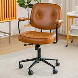 Retro Brown Tilt Mid-Back Leather Office Chair with Wheels Image - 4