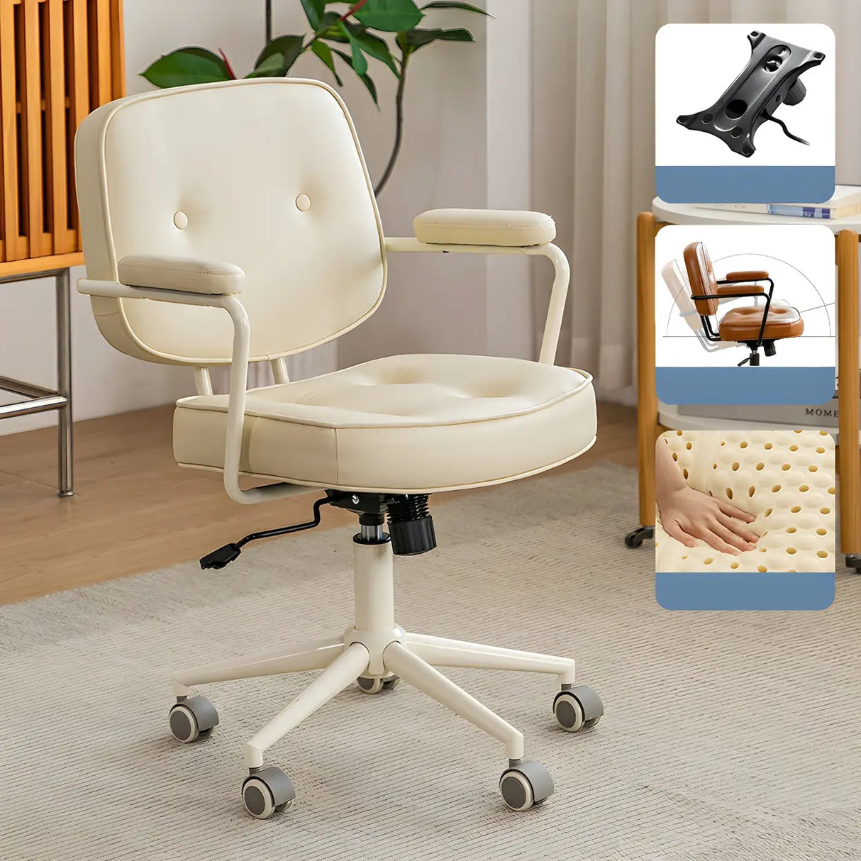 Retro Brown Tilt Mid-Back Leather Office Chair with Wheels Image - 5