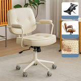 Retro Brown Tilt Mid-Back Leather Office Chair with Wheels Image - 5
