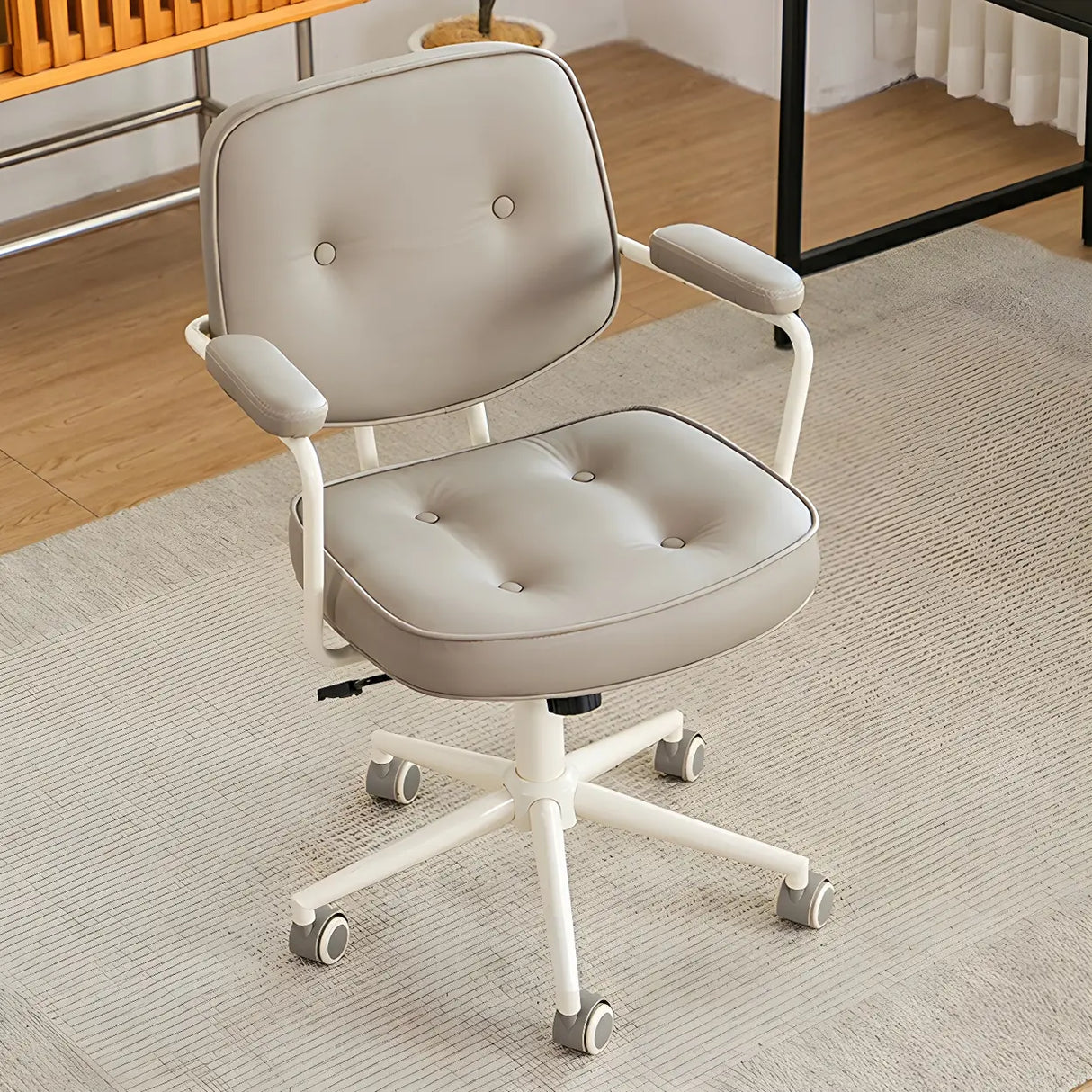 Retro Brown Tilt Mid-Back Leather Office Chair with Wheels Image - 6