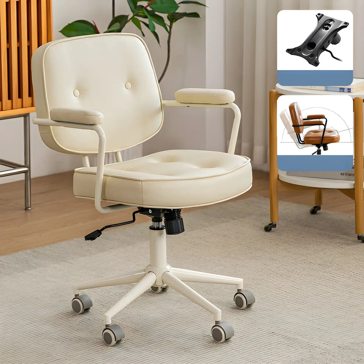 Retro Brown Tilt Mid-Back Leather Office Chair with Wheels Image - 7
