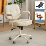 Retro Brown Tilt Mid-Back Leather Office Chair with Wheels Image - 7