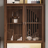 Retro Freestanding Wood Brown Large Display Cabinet Image - 5