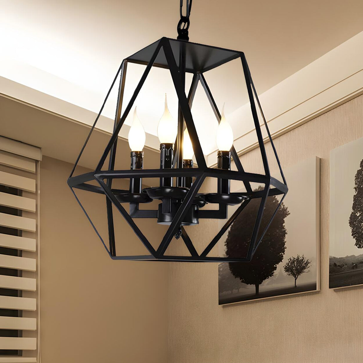 Retro Industrial Adjustable Chain Black Cage Chandelier Image - 1