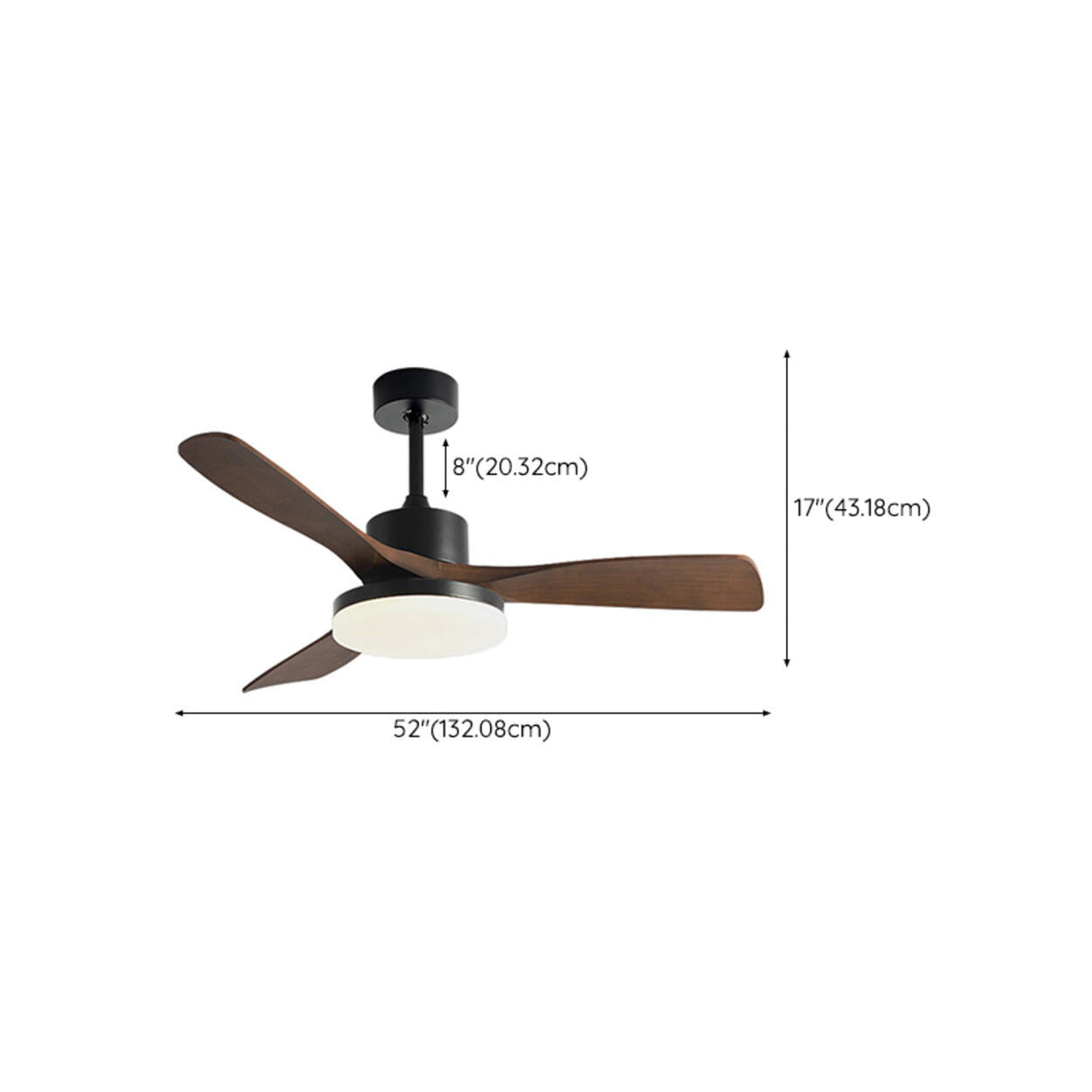 Retro Living Room Metal 3 Blade LED Ceiling Fan Light Image - 10