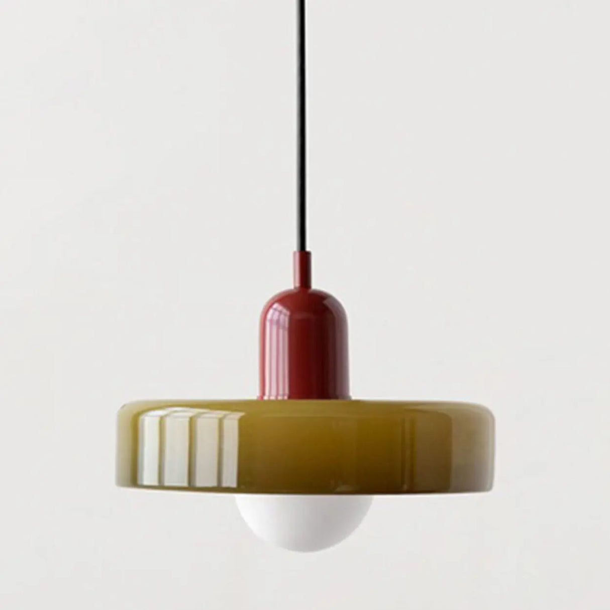 Retro Olive Green and Red Disc Round Bedroom Pendant Light Image - 6