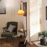 Retro Orange Glass Globe Arc Floor Lamp with Shelf Storage Image - 1