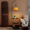 Retro Orange Glass Globe Arc Floor Lamp with Shelf Storage Image - 3
