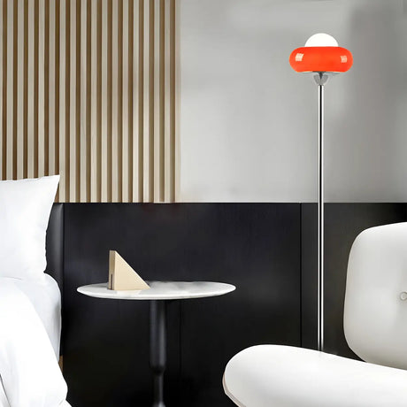 Retro Yellow Egg Tart Glass and Metal LED Floor Lamp Image - 2