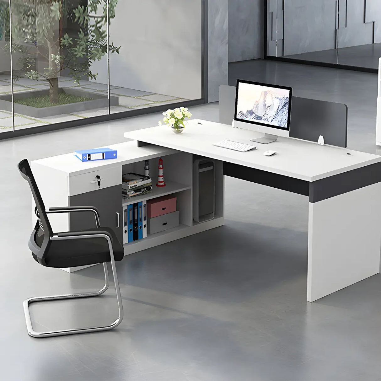 Reversible Mounting Computer Desk with Locking Storage Image - 1