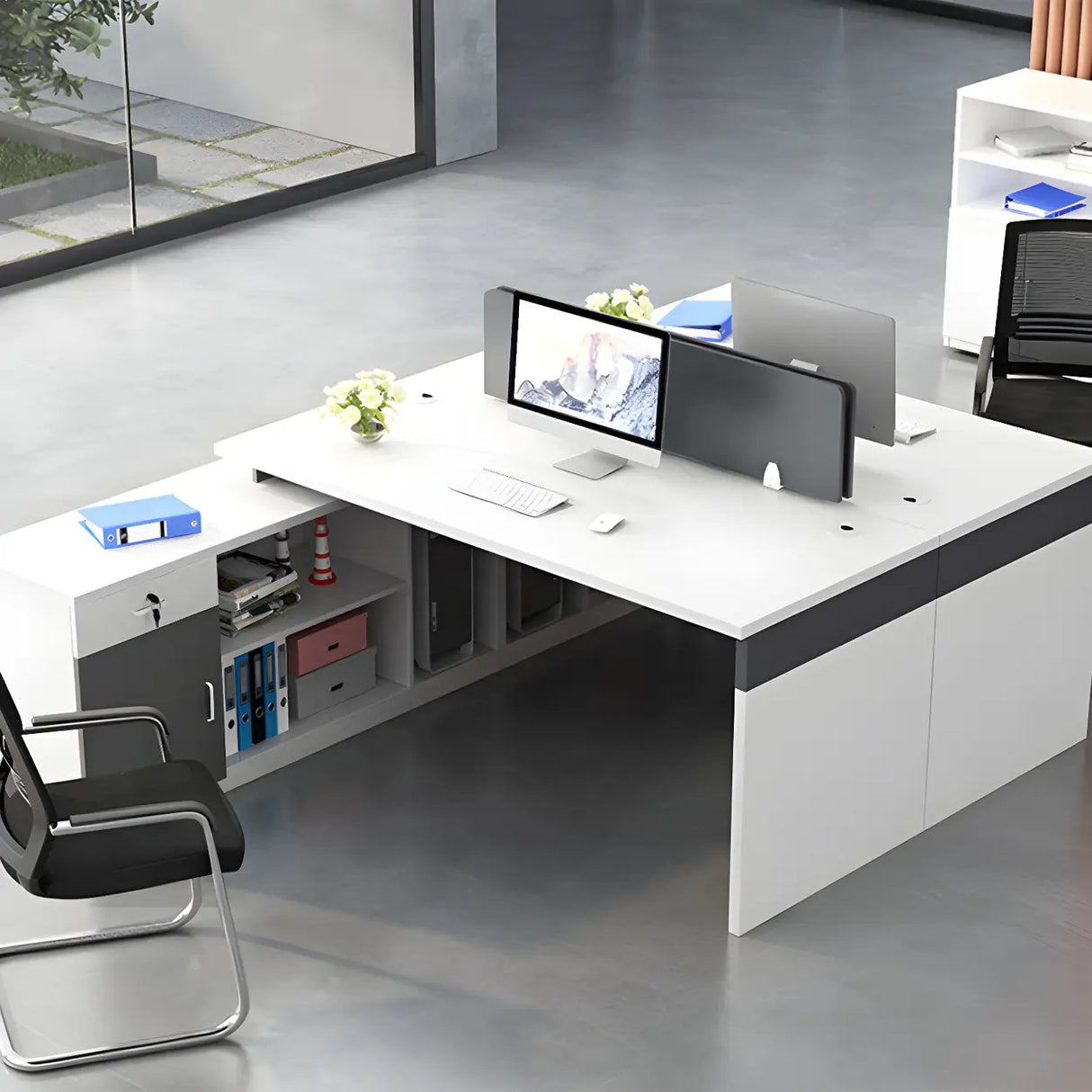 Reversible Mounting Computer Desk with Locking Storage Image - 11