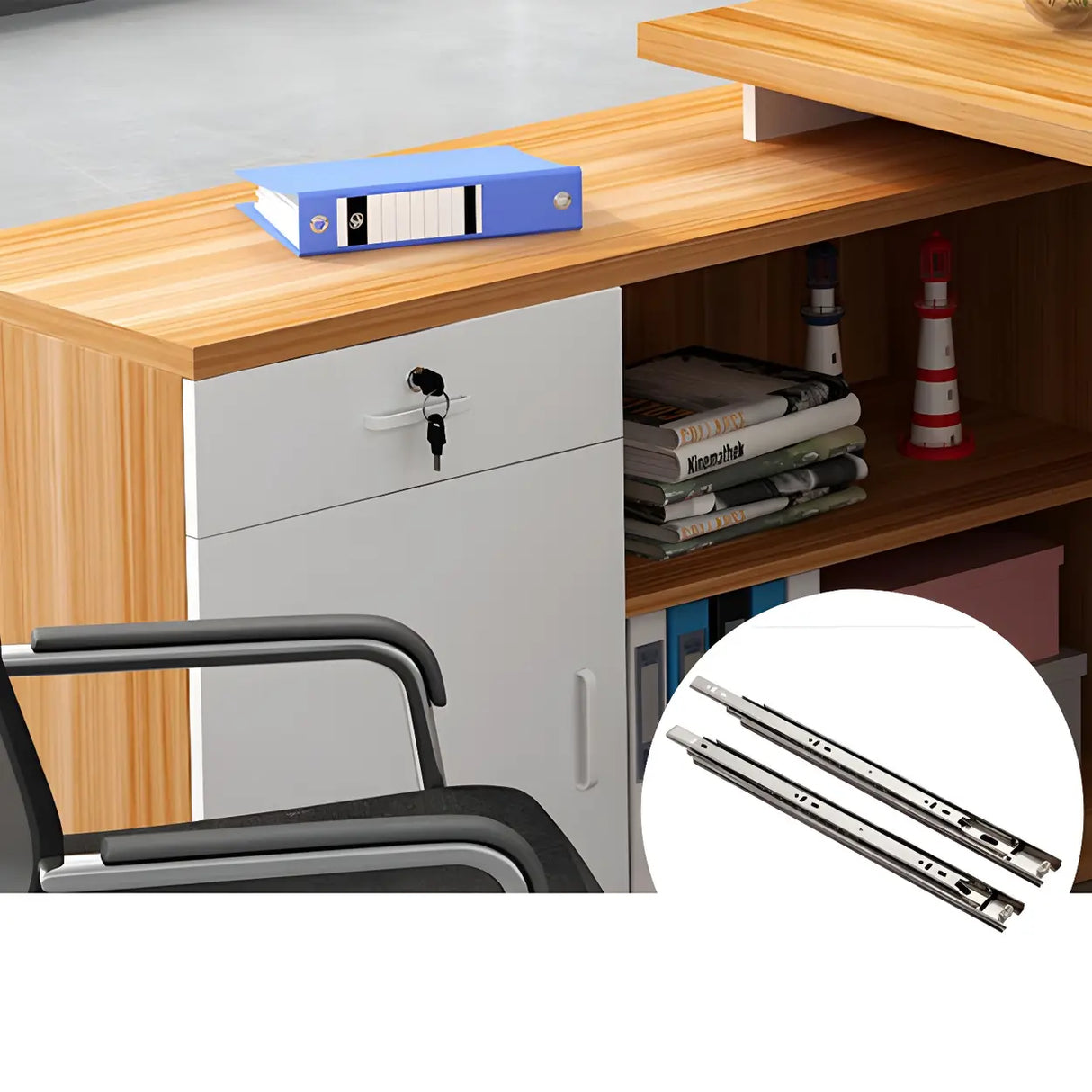 Reversible Mounting Computer Desk with Locking Storage Image - 7