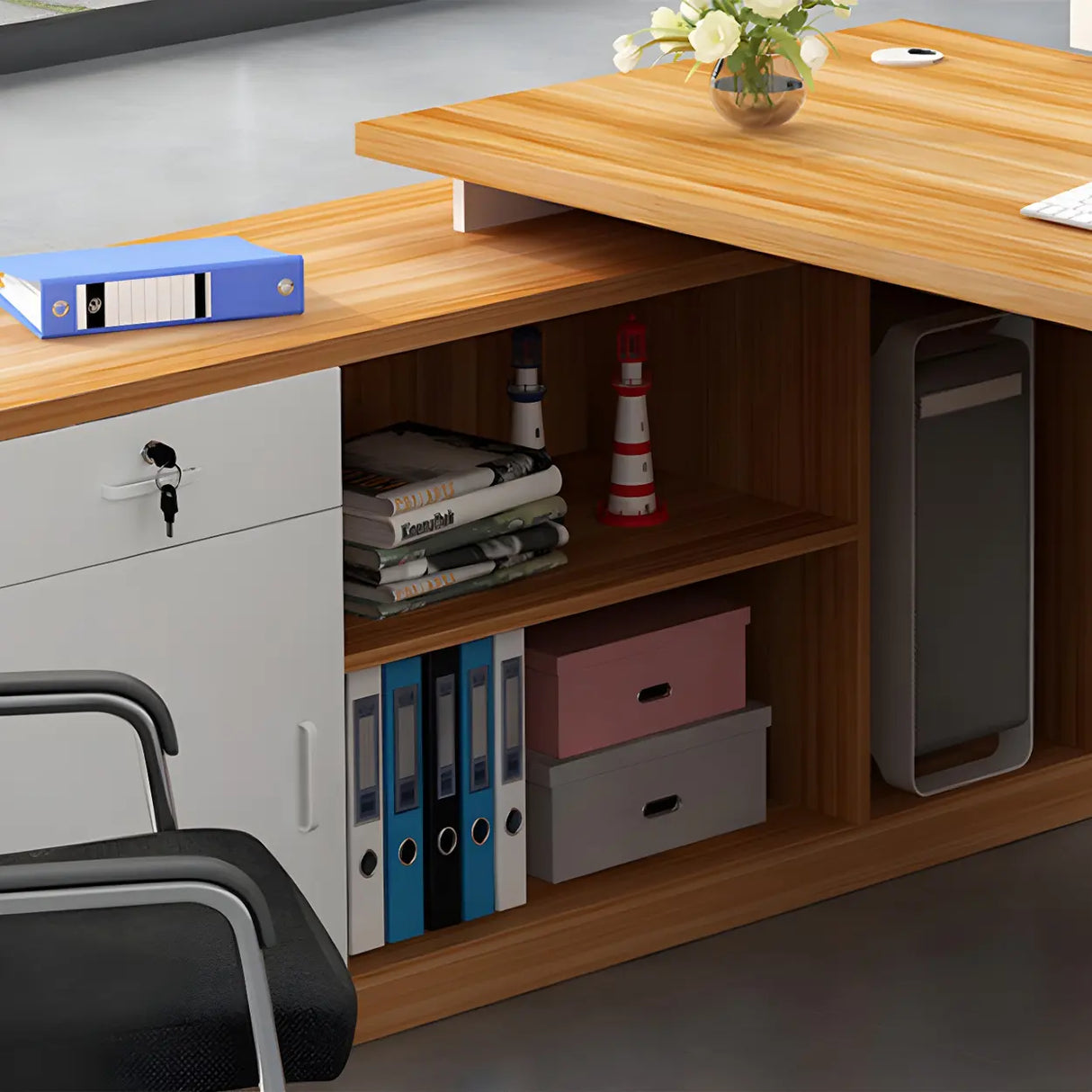 Reversible Mounting Computer Desk with Locking Storage Image - 9