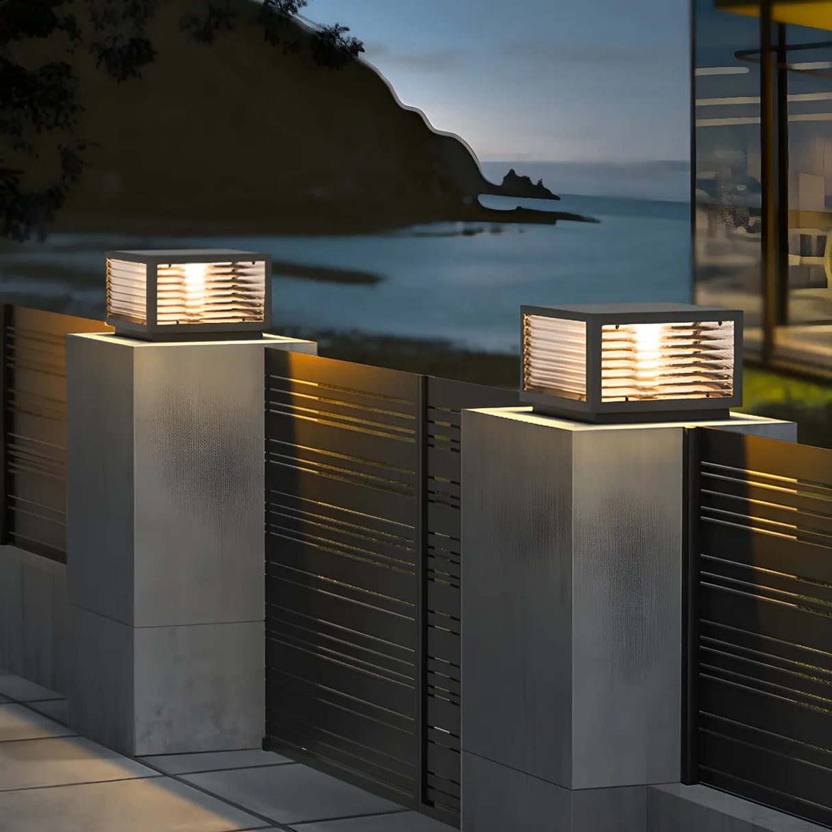 Ribbed Glass Modern Outdoor Cube Waterproof Wall Lamp Image - 1