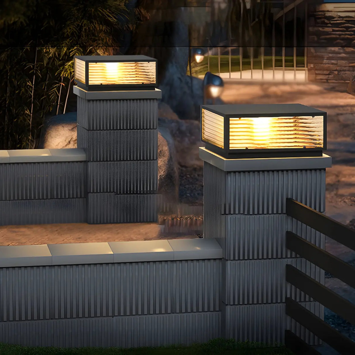 Ribbed Glass Modern Outdoor Cube Waterproof Wall Lamp Image - 20