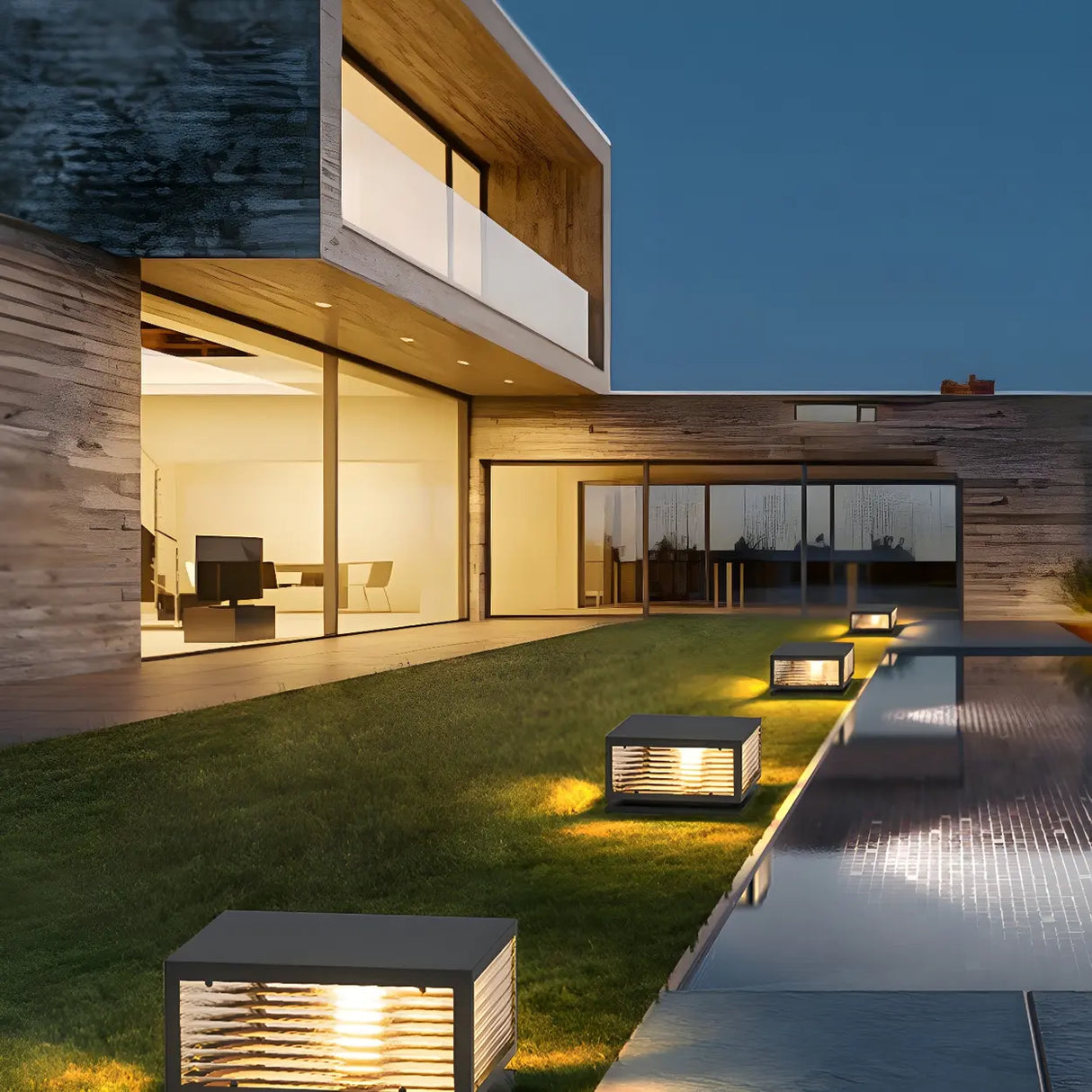 Ribbed Glass Modern Outdoor Cube Waterproof Wall Lamp Image - 21