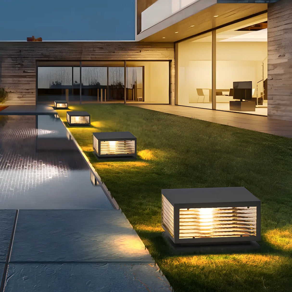 Ribbed Glass Modern Outdoor Cube Waterproof Wall Lamp Image - 5