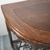 Rich Brown Ornate Half Moon Wood Console Table with Shelf Image - 4