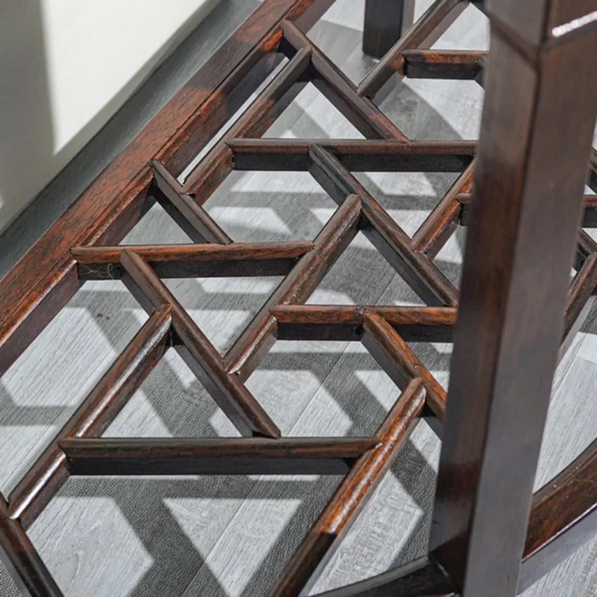 Rich Brown Ornate Half Moon Wood Console Table with Shelf Image - 6