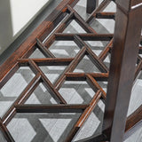 Rich Brown Ornate Half Moon Wood Console Table with Shelf Image - 6