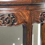 Rich Brown Ornate Half Moon Wood Console Table with Shelf Image - 7