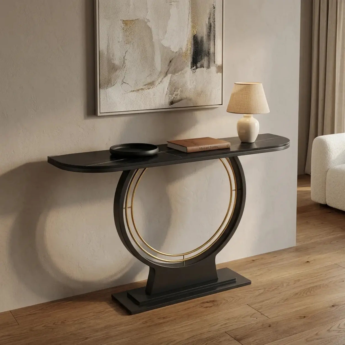 Ring Base Half Moon Sintered Stone Top Console Table Image - 1