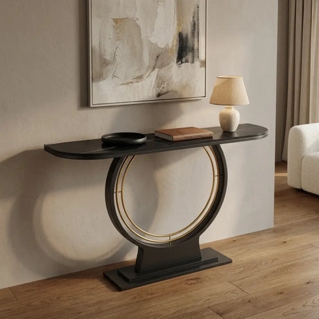 Ring Base Half Moon Sintered Stone Top Console Table Image - 1