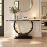 Ring Base Half Moon Sintered Stone Top Console Table Image - 2